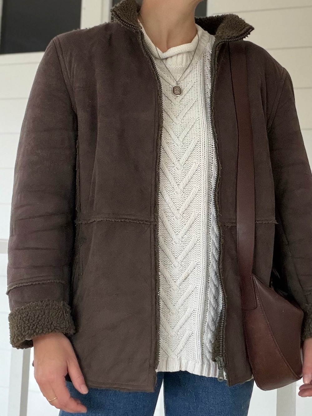 Vintage Sherpa Fleece & Faux Suede Coat by Eddy’s Jackets - Small Medium Fit